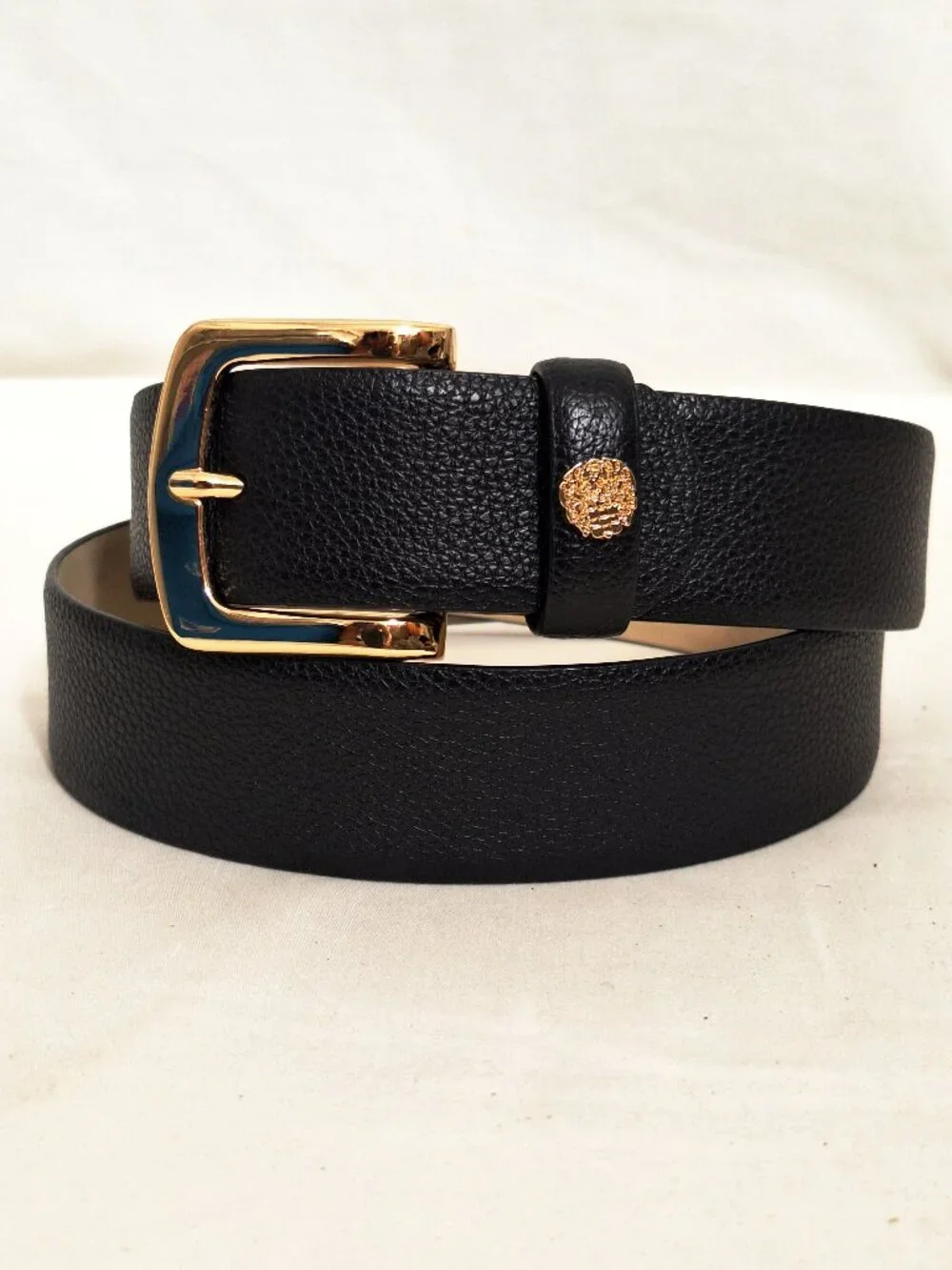 Vince Camuto Pebbled Black Belt M/M Gold Buckle